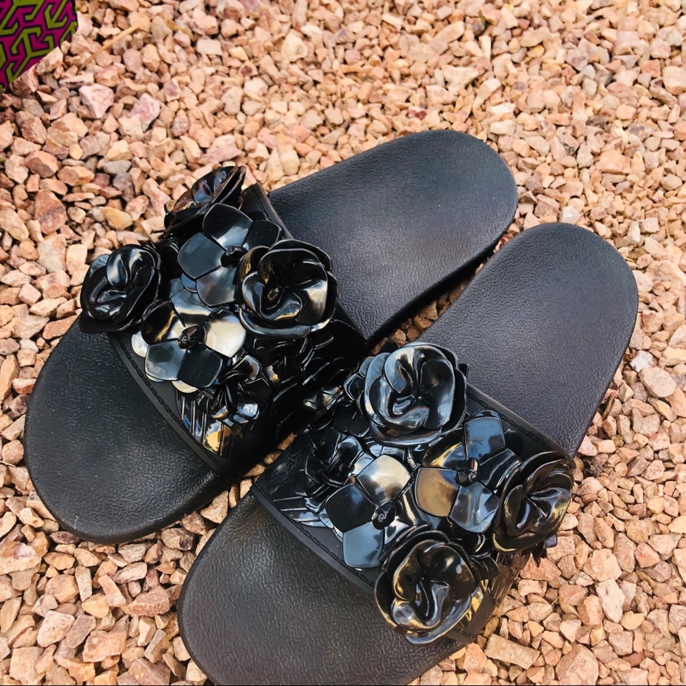 Tory Burch blossom slides rubber floral black - Picture 3 of 5